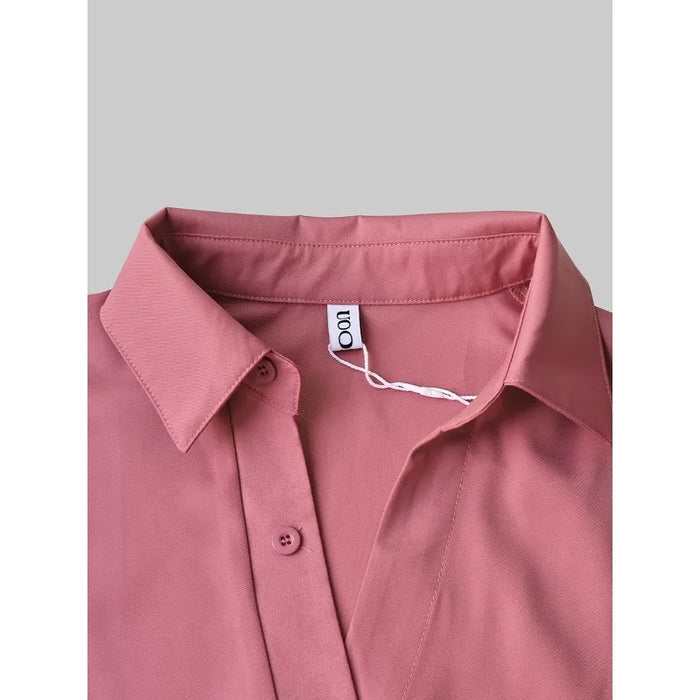 Women's Blouses Pink Twist Front Office Lady Shirts 2026 Fashion Lapel Long Sleeve Urban Commuting Pullovers Tops 191877