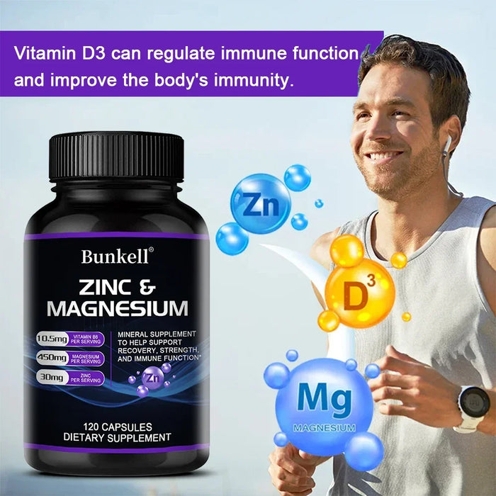 Zinc + Magnesium Supplement, Strong Bones, Teeth, Heart, Nerves, Enhance Immunity, Support Bone Density and Muscle Health