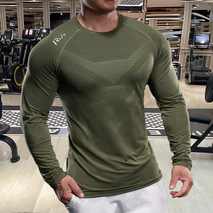 Men's Sports Fitness Running Training Clothing - Spring and Autumn Elastic Breathable Long Sleeve T-shirt - Muscle Style