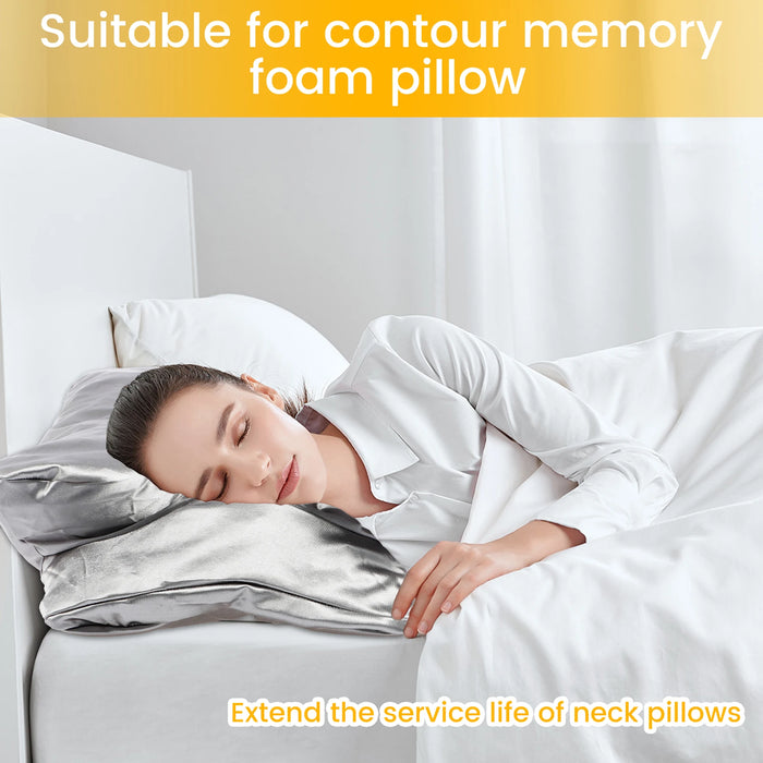 2PCS Smooth Satin Cervical Support Pillow Case Comfortable Machine Washable Ergonomic Sleeping Pillow Cover With Zipper