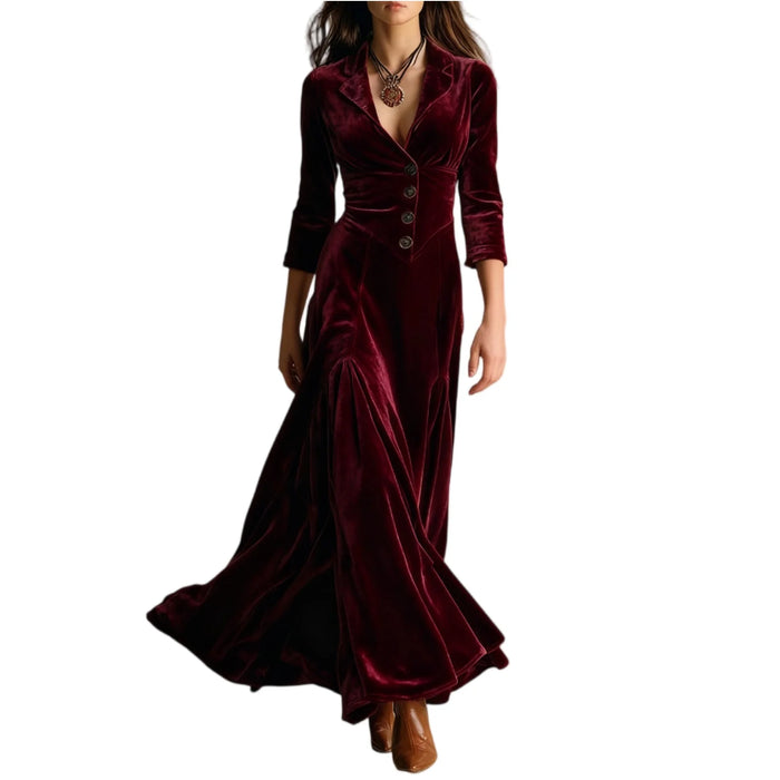 Elegant Lapel Dress Ladies' Fashionable Long Sleeved Dress Spring And Autumn Women'S Outdoors Dress