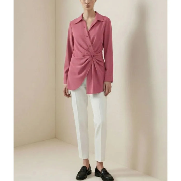 Women's Blouses Pink Twist Front Office Lady Shirts 2026 Fashion Lapel Long Sleeve Urban Commuting Pullovers Tops 191877