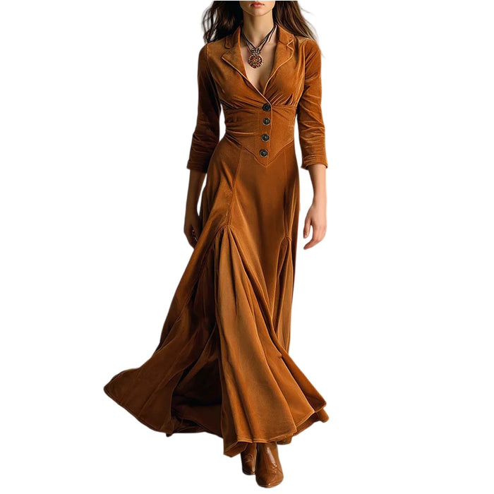 Elegant Lapel Dress Ladies' Fashionable Long Sleeved Dress Spring And Autumn Women'S Outdoors Dress