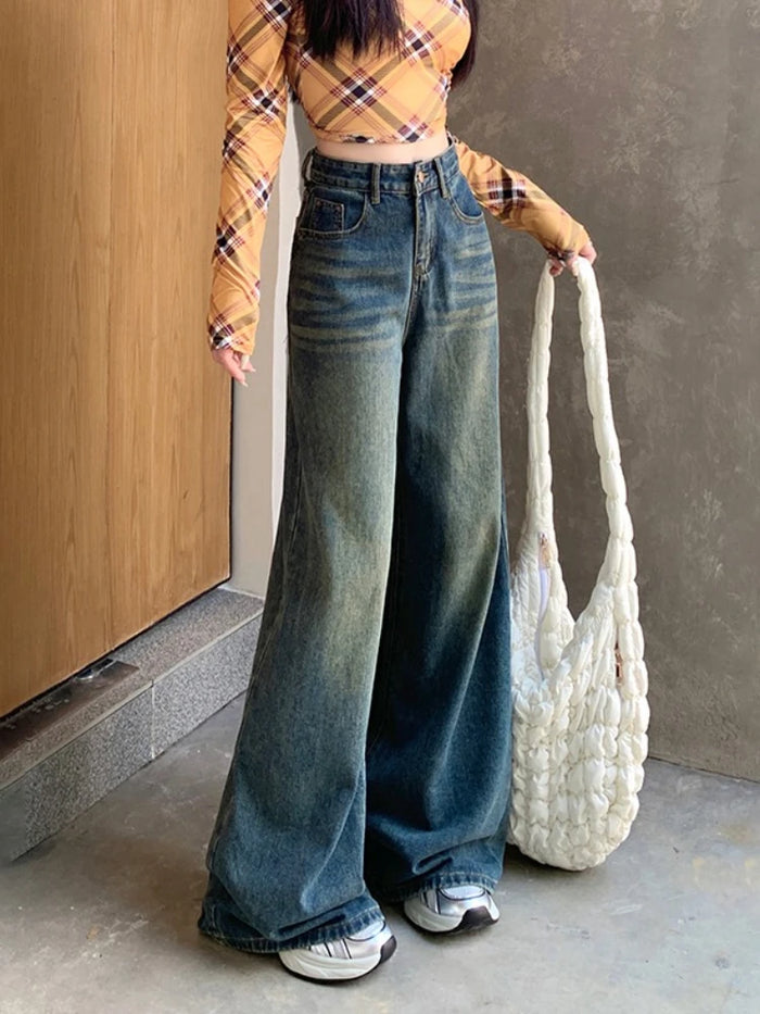 Women's Jeans Denim Pants 2026 Euramerican High Waist Girl Style Jean Trousers Colorful Straight Leg Wide Leg Pants