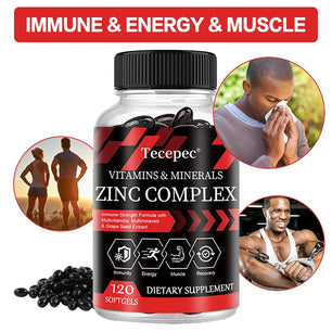 Zinc Complex Capsules - Vitamin and Mineral Supplements - Support Immunity, Energy, Muscle Health,Non-GMO,Gluten-Free