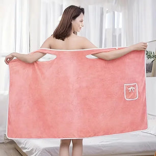 1 Pcs Women's Wearable Bath Towel - Quick-Dry Microfiber Robe for Shower, Beach & Spa - Girls-Friendly Design