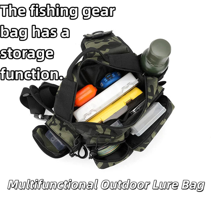 Fishing Backpack with Bait Box and Gear Storage Men's Outdoor Fishing Bag with Rod Support Sling Durable Waterproof Adjustable