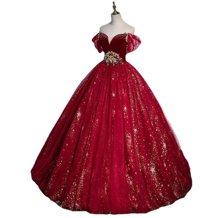 2026 New Women's Wine Red Evening Dress Fashionable Slim Fit One Shoulder Highlight Puffy Skirt Long Back Strap Dress