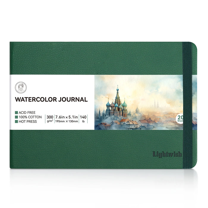 Lightwish Watercolor Journal, 100% Cotton Art Supplies Watercolor Paper 7.6” x 5.1”, 20 Sheets (140lb/300g) for Painting