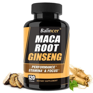 Maca Root Capsules with Ginseng - Promote Energy, Mood, Stamina & Performance Supports Mental Health for Men and Women