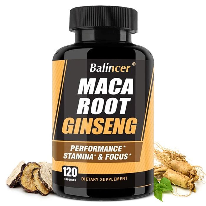 Maca Root Capsules with Ginseng - Promote Energy, Mood, Stamina & Performance Supports Mental Health for Men and Women