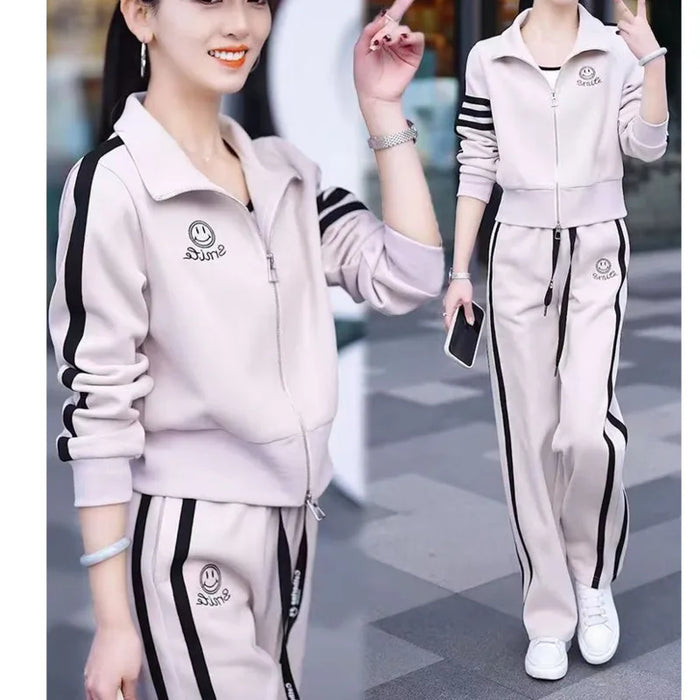 Leisure Sportswear Suit For Women's Spring And Autumn 2025 New Westernized Fashion Sweater Jacket Wide Leg Pants 2 Two Piece Set