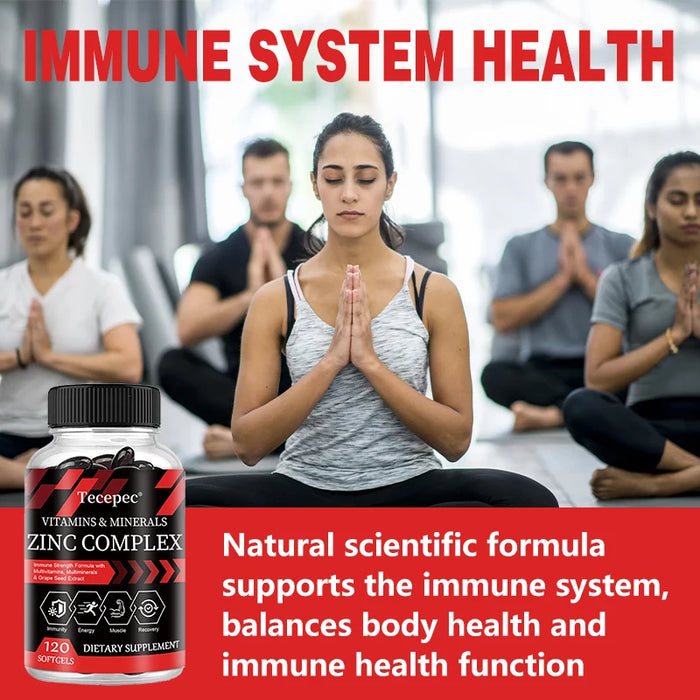 Zinc Complex Capsules - Vitamin and Mineral Supplements - Support Immunity, Energy, Muscle Health,Non-GMO,Gluten-Free