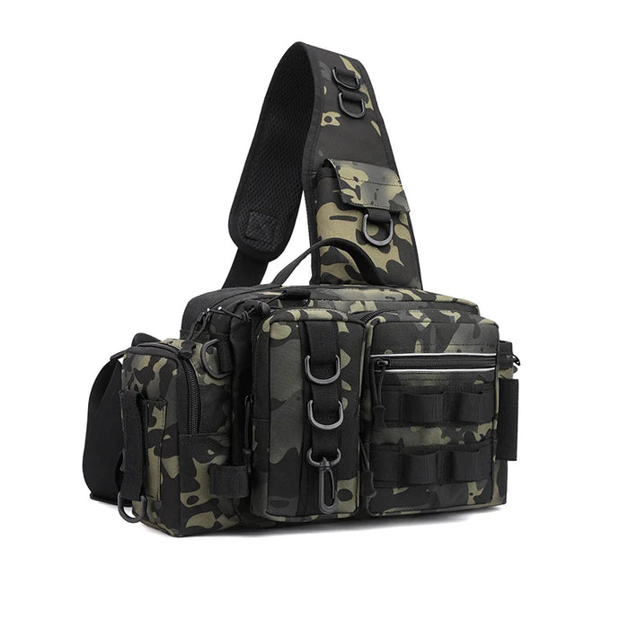 Fishing Backpack with Bait Box and Gear Storage Men's Outdoor Fishing Bag with Rod Support Sling Durable Waterproof Adjustable