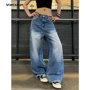 2025 New women's jeans, wide-leg jeans, unisex design, loose-fitting, slimming, draping, casual, floor-length pants