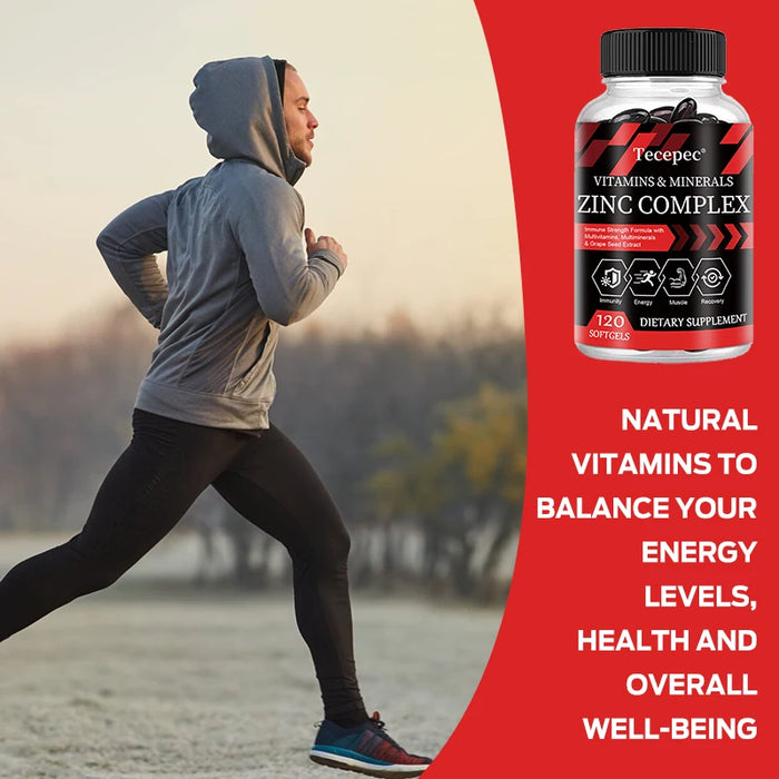 Zinc Complex Capsules - Vitamin and Mineral Supplements - Support Immunity, Energy, Muscle Health,Non-GMO,Gluten-Free