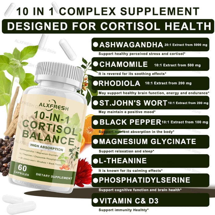 Cortisol Capsules Support Lower Cortisol Levels Relieve Stress Improve Mood and Sleep Quality Increase Energy Reduce Fatigue