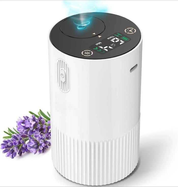 Aromatherapy Diffuser for Home with Battery Indicator, Portable Scent Air Machine 1/2/3&Continuous Mist Timer Function-White