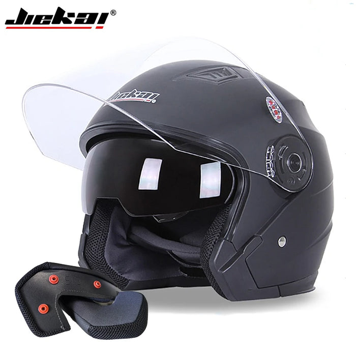 JIEKAI Motorcycle Half Helmet Men Dual Lens Scooter Moto Casco Village Riding Capacete De Moto Motocross Helmets