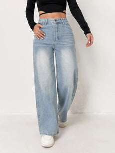 New Solid-colored High-waisted Flared Jeans.Women's Four Seasons Fashionable, Versatile Loose and Comfortable Floor-length Jeans