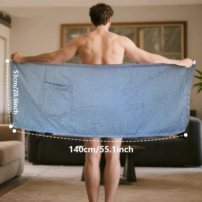 Men's Absorbent cotton Waffle Bath Skirt - Soft, Quick-Dry Shower Towel Wrap, Ideal for Spa & Sauna Use