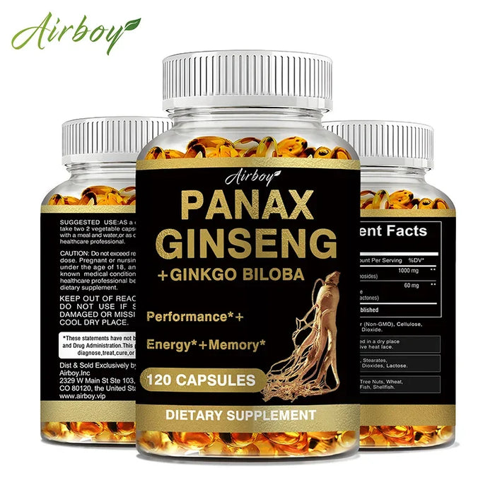 Panax Ginseng + Ginkgo Biloba - Increases Energy, Mood, Stamina & Performance Supports Mental Health