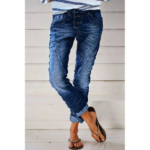 Jeans for Women Drawstring Elastic-waisted Jeans Casual Button Baggy Jeans Women Trousers Straight Women Wide-leg Pants Slouchy