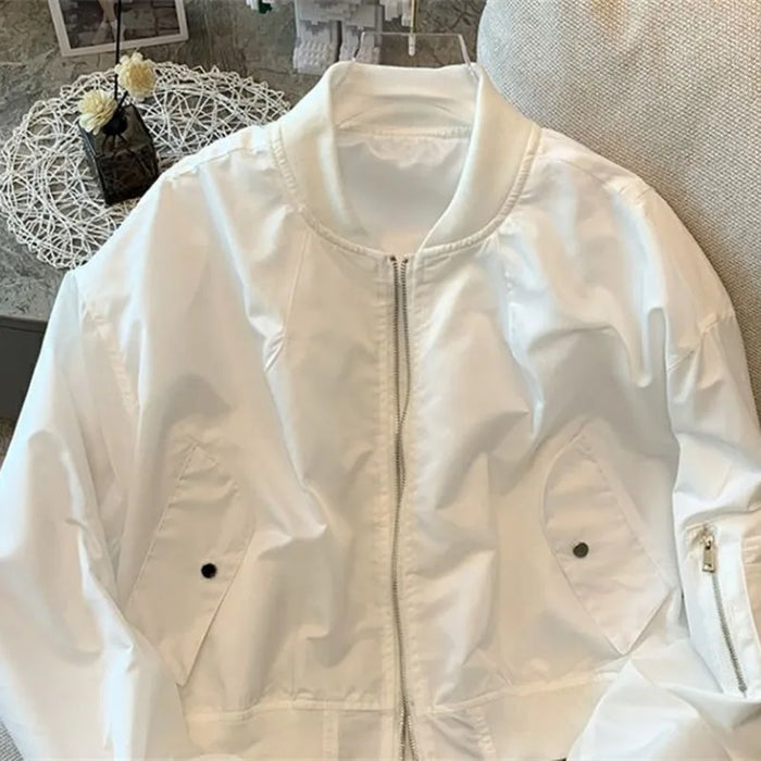 Ladies Fashion Bat Sleeves Top Coat Spring Autumn Female Zipper Short Jacket Retro Women Solid Color Outwear