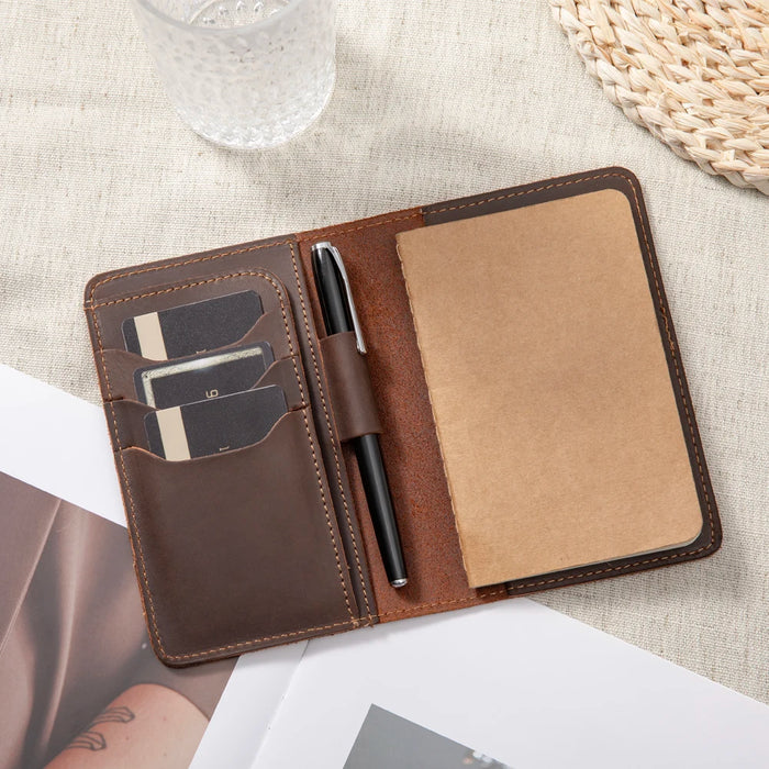 Journal Cover for Field Notes Leather Multifunctional Organizer with Pen Loop, Business Card Holder, for 3.5" x 5.5" Pocket Note