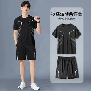 Sportswear Suits for Men Running Ice Silk Summer Basketball Uniforms Short-sleeved Feather Fitness Clothes Loose Shorts