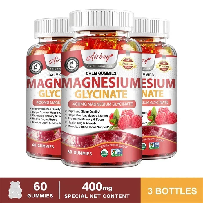 Magnesium Glycinate Gummies - Reduces Stress and Anxiety, Improve Sleep Quality, Support Memory, Concentration & Muscle Spasms