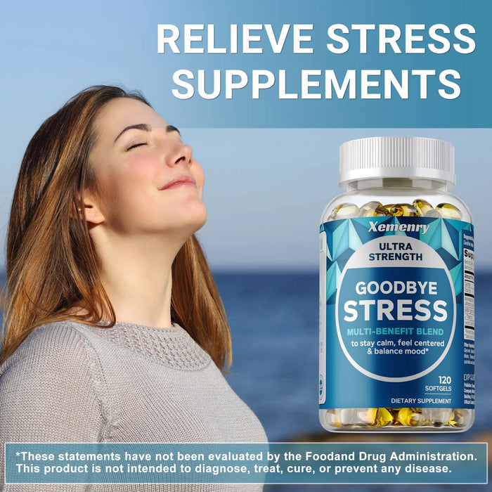 Stress Relief Capsules with GABA, L-Theanine, Mood & Stress Relief 120 Capsules Gluten Free Non-GMO, Improve Memory