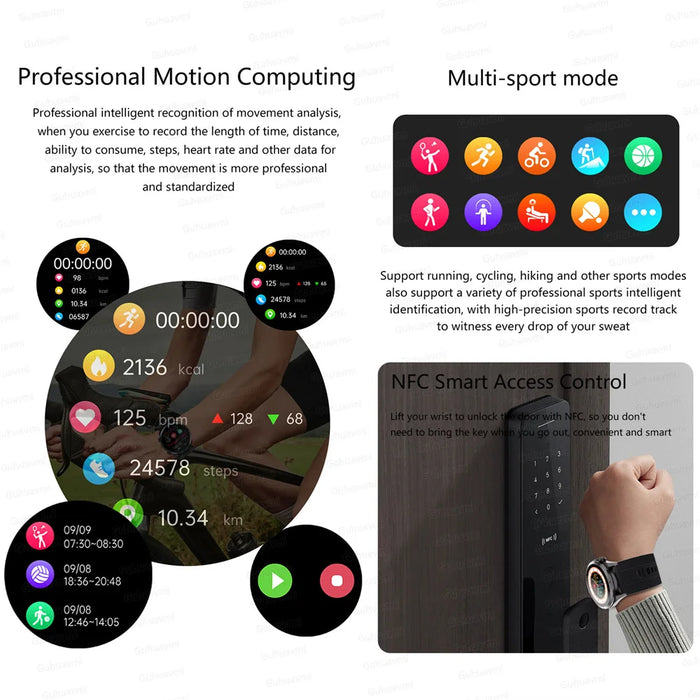 2025 Health Smart Watch NFC ECG Air Pump Blood Pressure Blood oxygen ECG+PPG Bluetooth Call NFC SmartWatch For Men Women Airbag