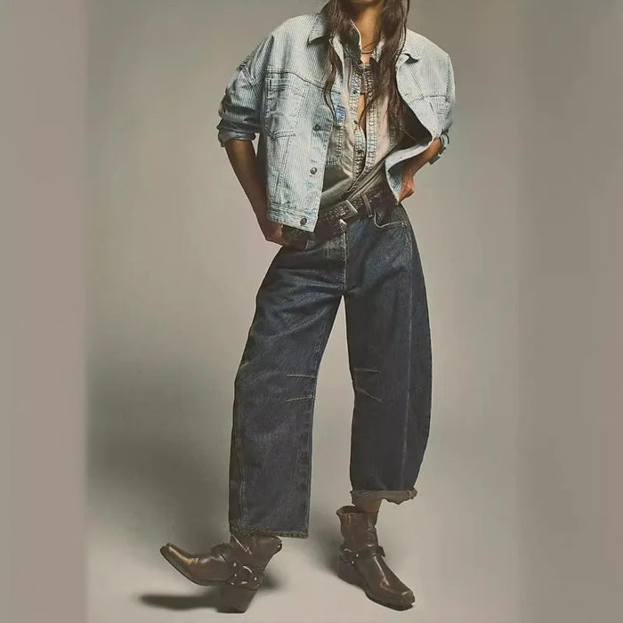 2026 Women's Jeans New Arrival European and American Mid-Low Rise Washed Wide Leg Loose Fit Jeans