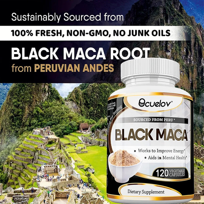Black Maca Extract 1000mg – Organic Peruvian Maca Supplement, High Potency Energy, Mood & Performance Support, Vegan, Non-GMO