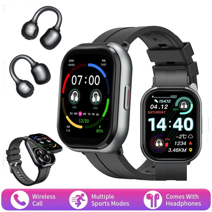 2025 New TWS 2 in 1 Smart Watch with Headphones Sports Bluetooth Call Watches Men Health Monitor Women Smartwatch For Android