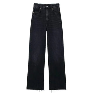 Denim Pants for Women High Waist Wide Leg Jeans Fashionable Versatile Classic High Waist with Worn Decoration Origin China