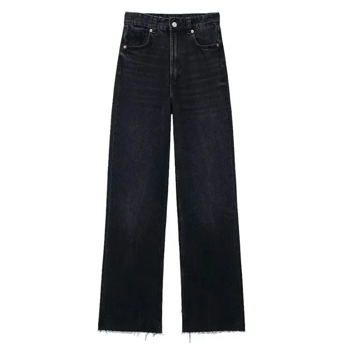 Denim Pants for Women High Waist Wide Leg Jeans Fashionable Versatile Classic High Waist with Worn Decoration Origin China