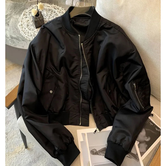 Ladies Fashion Bat Sleeves Top Coat Spring Autumn Female Zipper Short Jacket Retro Women Solid Color Outwear