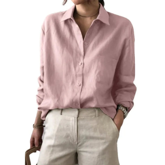Women Blouses Turn Down Collar Vintage Button Shirts Cardigan Solid Long Sleeve Shirt Outerwear Office Lady Elegant Regular