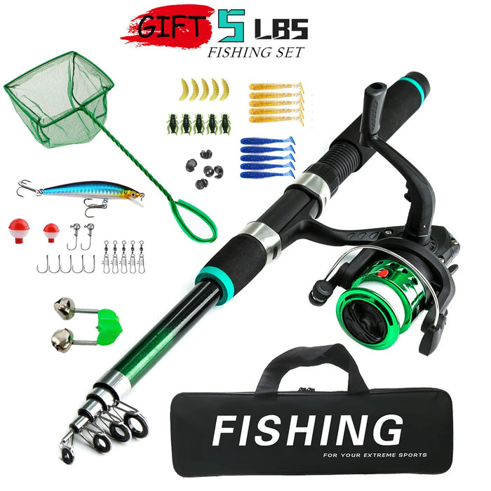 Kids Fishing Rod Reel Combo 1 8m with Soft Bait Landing Net Complete Fishing Gear