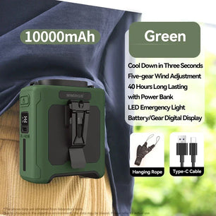 2026 New Wearable Waist Fan With 5-Speed Adjustment, 10000mAh Battery 40H Runtime Ideal for Outdoor Work Field Operations Travel