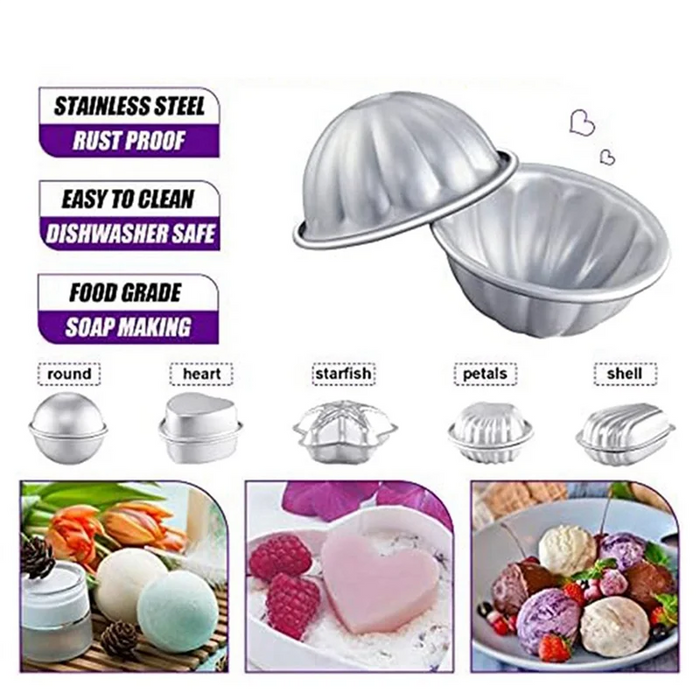 HLZS-24 Pcs 6 Shapes Bath-Bomb Making For Crafts DIY Bath-Bomb Crafting Press Mould For Handmade Soaps Candle Cake Baking