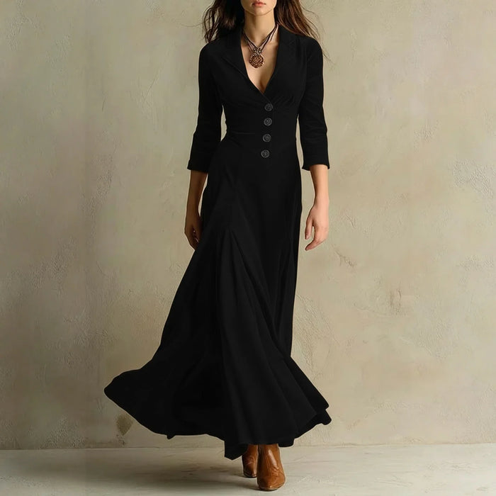 Elegant Lapel Dress Ladies' Fashionable Long Sleeved Dress Spring And Autumn Women'S Outdoors Dress