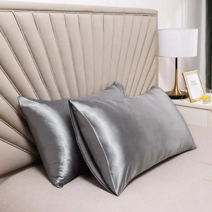 2 pcs Luxurious  Faux Silk Pillowcase Comfortably Soft and Hypoallergenic Satin Pillow Cover Silky Smooth For Good Night's Sleep