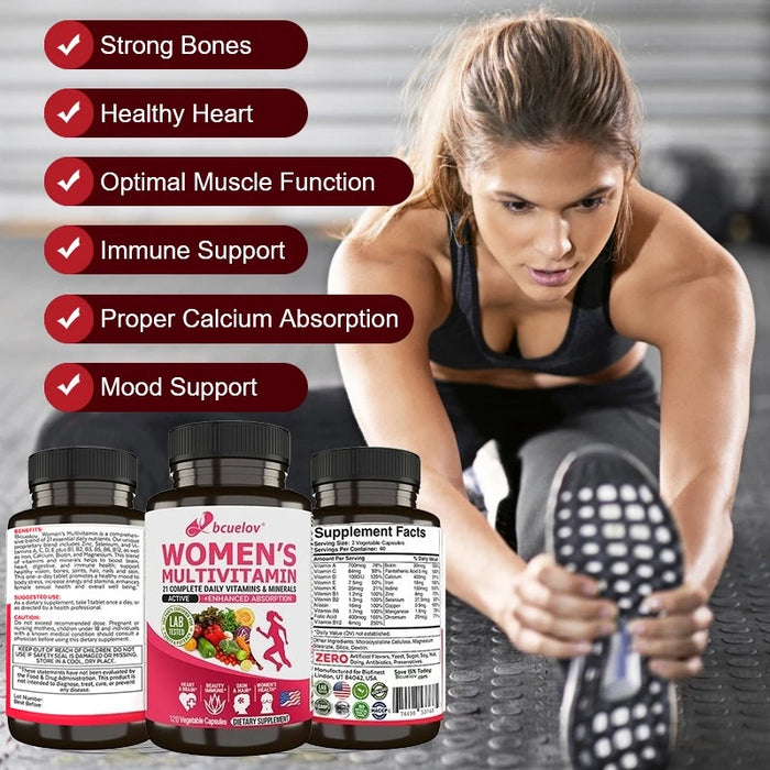 Multivitamin for Women + Stress Support with 21 Daily Vitamins and Minerals - Support Immunity, Hair, Skin & Nails, Non-GMO