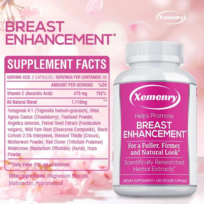 Breast Enhancement Capsules - Supports Balanced Estrogen Metabolism, Enlarges Breasts, Improves Skin, Regulates Mood, Non-GMO Ve