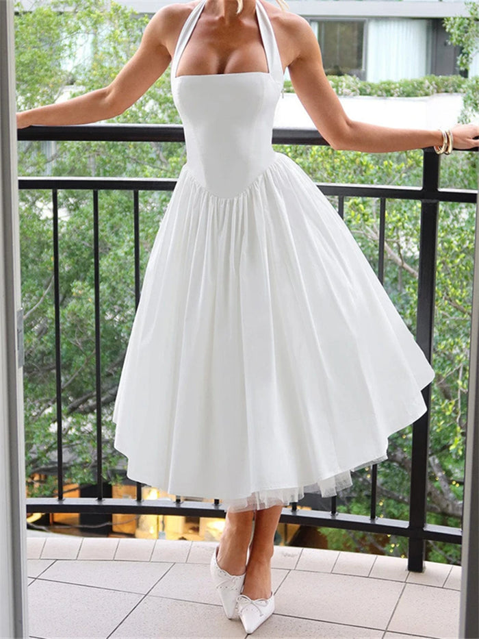 Ladies Summer 2 Layers Elegant Evening Party Dress Women Sleeveless Backless Halter Maxi Dresses Club Streetwear Female Outfits