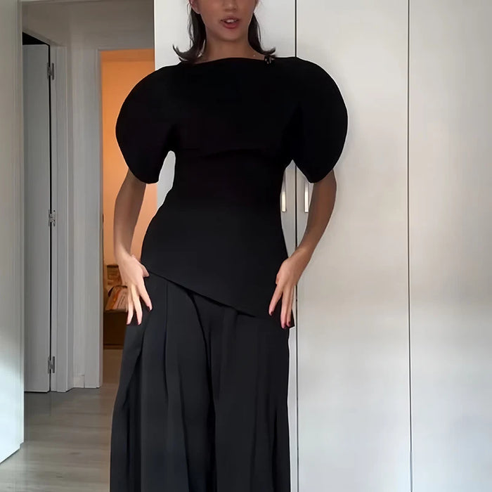 Women's 2026 New Blouses Tops Fashion Bubble Sleeves Asymmetric Women's Tops T-shirts Chic Joker Youth Travel Holiday Tops