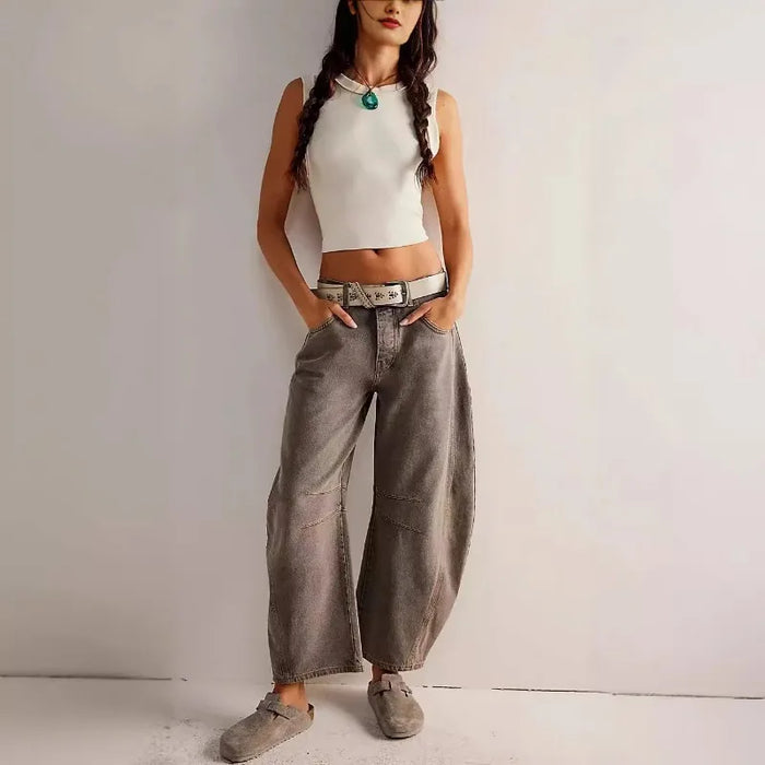 2026 Women's Jeans New Arrival European and American Mid-Low Rise Washed Wide Leg Loose Fit Jeans